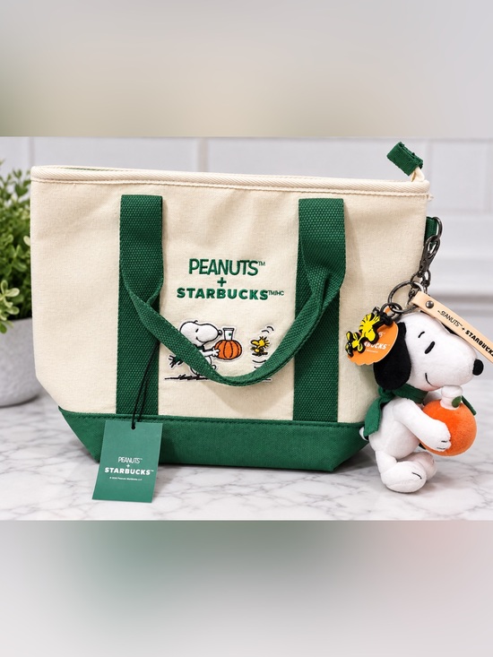 Starbucks Handbags - NWT Starbucks + Snoopy Peanuts Mini Canvas Tote Bag & Plush Charm Keychain